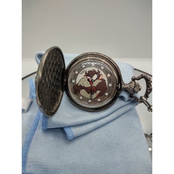 Armitron Tazmanian Devil ACME Silver Pocket Watch 1997  - Works great - Picture 6 of 7